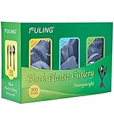 FULING Black Plastic Forks Spoons Knives Heavyweight Utensils Disposable Silverwa...