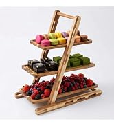 Janedream 3-Tier Acacia Wood Cupcake Stand, Rustic Wooden Dessert Display Tower, Rectangular Tier...