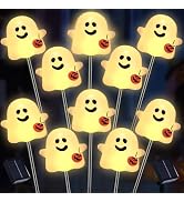Solar Halloween Ghost Pathway Lights, 10 Pack Ghost Stake Lights with Pumpkin Design, Durable Wat...