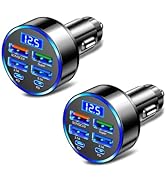 6 Ports Fast Car Charger with Voltage Monitor,Car Cigarette Lighter USB Charger (PD+QC3.0) Compat...