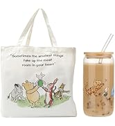 MRYAWXBK Pooh Bear Gifts for Women Friends, Pooh Bear Inspirational Canvas Tote Bag 16oz Iced Gla...
