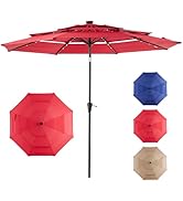 NEWBULIG 10ft Solar Patio Umbrella with 32 LED Lights, Table Market Umbrella with Tilt Adjustment...