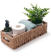 Toilet Paper Basket for Back of Toilet Water Hyacinth Long Narrow Wicker Bathroom Storage Basket ...
