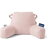 Unisakey Portable Comfy Reading Pillows for Bed Sitting Up(Pink Oeko-Tex), Velvet Back Pillow wit...