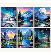 Bougimal 6 Pack Paint by Numbers Kit for Beginners, 11" W x 14" L Mountain and Water DIY Acrylic ...