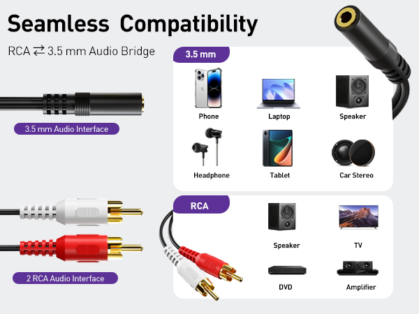 3.5 mm Female to 2 RCA Male