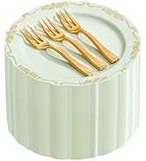 LIYH 100 Pcs Light Green Gold Plastic Dessert Plates with 100 Pcs Gold Dessert Plates, Disposable...