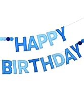 Vuzvuv Pre-Strung Felt Happy Birthday Garland with Pompom Balls, Handmade Happy Birthday Banner D...