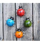 GIFTME 5 Metal Garden Wall Art Decorative Set of 4 Cute Ladybugs Outdoor Wall Sculptures