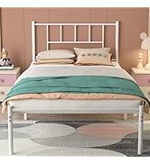 VECELO Twin Metal Platform Bed Frame with Headboard, Heavy Duty Steel Slat Support, Under Bed Sto...