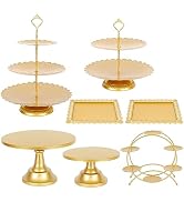 7Pc Cake Stand Set Gold Metal Dessert Table Display Round Tiered Gold Cupcake Stand Macaron Ferri...