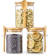 3 Pack Glass Jars with Bamboo Lids and Spoon, 15 oz Food Storage Canisters | Airtight Coffee Suga...