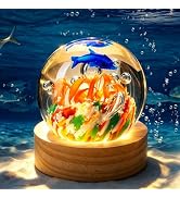 LOULIQIGIFT 2.3in Sea Glass Decor Gifts for Ocean Lovers Crystal Ball Light | Blown Glass Art, wi...