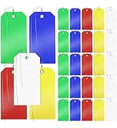 100 Pcs Plastic Tags with Wire for Labeling, 5 Colors Hanging Shipping Tags Bulk, Blank Waterproo...