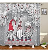 Dolasev Christmas Shower Curtain, Gnomes Shower Curtain for Bathroom (White Gnomes)