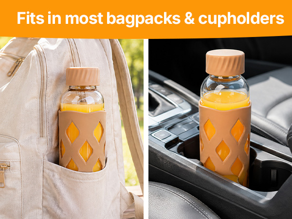 16oz glass water bottles with protective sleeve,leak proof,glass juice bottles with caps and straws