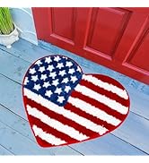 Whaline Independence Day Bath Rug 4th of July Patriotic Heart Shape Stars Stripes Bath Mat Non Sl...
