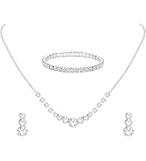 Tatibana Crystal Wedding Jewelry Set, Silver Necklace Earrings Bracelet Crystal Bridal Wedding Je...