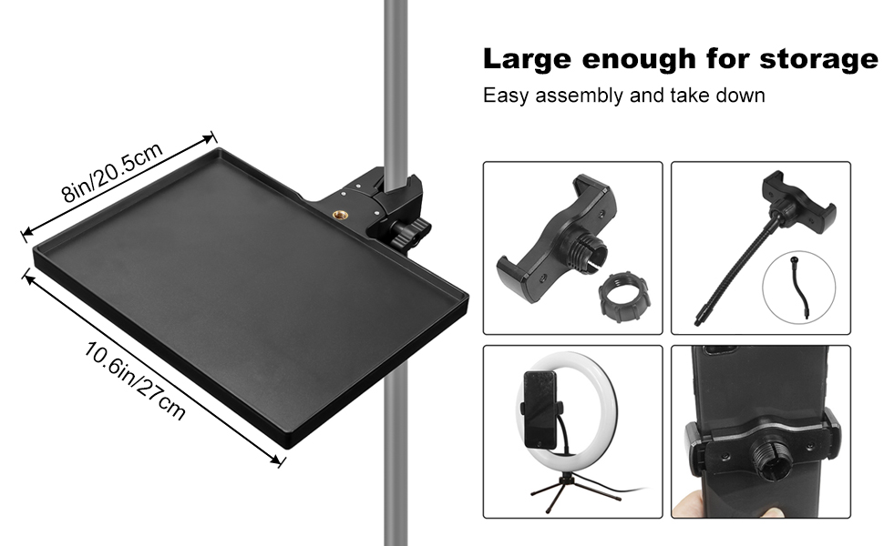 Microphone Stand Tray with Phone Holder,Large Tray Holder Compatible with Most Mic Stand