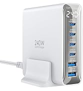 Topadre 240W USB C Charger 6-Port, PD3.1 GaN Charger with LED Display Desktop Fast Charging Stati...