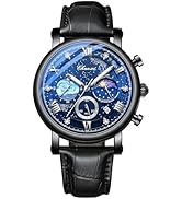 Avaner Men's Leather Strap Watches: Analog Quartz Wrist Watch with Luminous Hands and Three-Eye D...