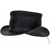 Black Top Hat, Fashion Gentleman Hat with Big Head Circumference, Black Leather Deadman Top Man Hat