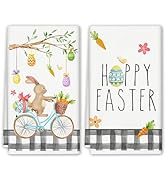 Easter Decorations Kitchen Towels,2Pcs 16x19In Happy Easter Dish Towels with Bunny Eggs Spring Ea...