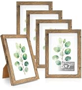 HOUSE DAY 5x7 Picture Frame Set of 5, Tempered Glass, Rustic Brown | Farmhouse Wooden Photo Frame...