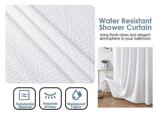 white fabric shower curtain