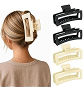 4 Pack Oversized Rectangle Claw Clips, Black White Hair Clips for Women | Two black and two white...