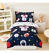 PERFEMET 4 Pieces Sports Toddler Bedding Sets for Boys Reversible Baseball Football Toddler Bed S...