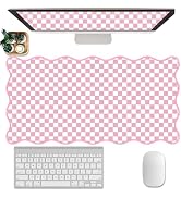 Scalloped Desk Mat Extended Large Cute Pink Mouse Pad Farmhouse Desk Pad XXL Aesthetic Plaid Mous...
