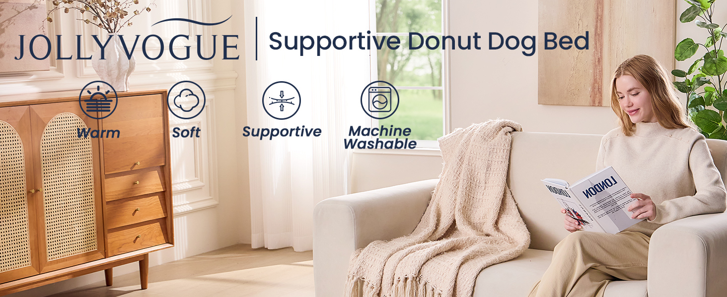 JOLLYVOGUE Grey Calming Dog donut Cat Bed 2
