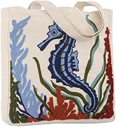 Perseverance Trade Ocean-Themed Embroidery Tote Bag for Women Summer Canvas Beach Bag Reusable Ba...