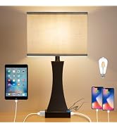 Table Lamp for Bedroom 3-Way Dimmable Touch Control Bedside Lamp with USB A+C Port and 1 AC Outle...