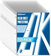 ONEKEEP 100 Pack Sheet Protectors, Top Loading Reinforced 3-Hole Page Protectors for 3-Ring Binde...