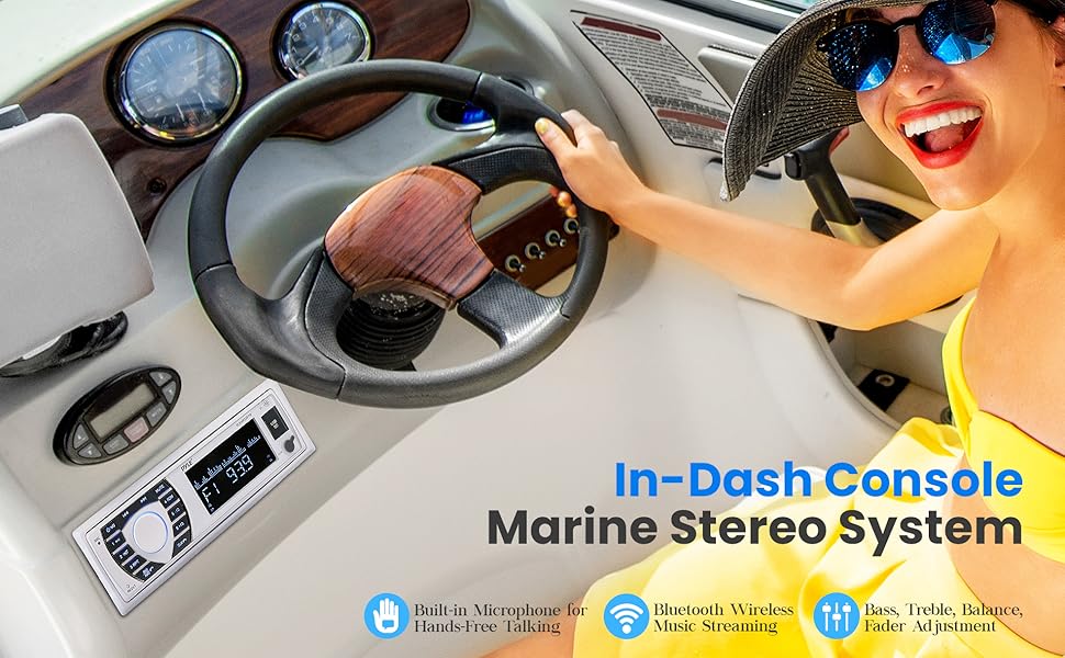 Pyle Bluetooth Marine Receiver Stereo;Bluetooth;Marine Amplifier;Ampli;Single Din Ampli;Wireless