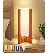 GOEBLESON Modern Wood Table Lamp, 13.4" Small Bedside Lamp with LED Bulb | 3 Color Temperatures &...