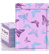 Fuxury Bubble Mailers 6x10" Pinkish-Purple Padded Envelopes 100 Pack with Blue-Purple Butterfly S...
