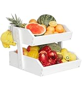 Bamboo 2 Tier Fruit Basket For Counter, Large Capacity Fruit Storage Countertop, Fruit Holder, Wo...