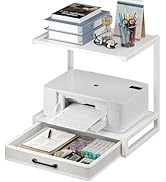ALISENED Desktop Printer Stand with Fabric Drawer, 2 Tier Printer Table with Storage Shelf, Woode...