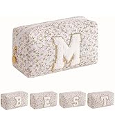 WHHJM Alphabet Makeup Bag Cosmetic Bag for Women, Gifts for Girls Age 11-18, Personalized Floral ...