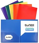 SUNEE Folders with Pockets (6 Pack, Assorted Colors), Plastic Folders with Pockets, Poly Folders ...