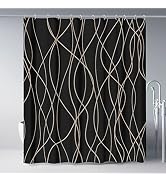 Punkray Black and Brown Striped Wavy Line Fabric Shower Curtain for Bathroom with 12 Hooks, Showe...