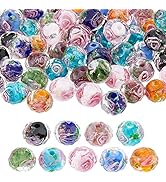 OLYCRAFT 90Pcs Gold Sand Lampwork Beads Strands Handmade Inner Flower Beads Faceted Rondelle Bead...