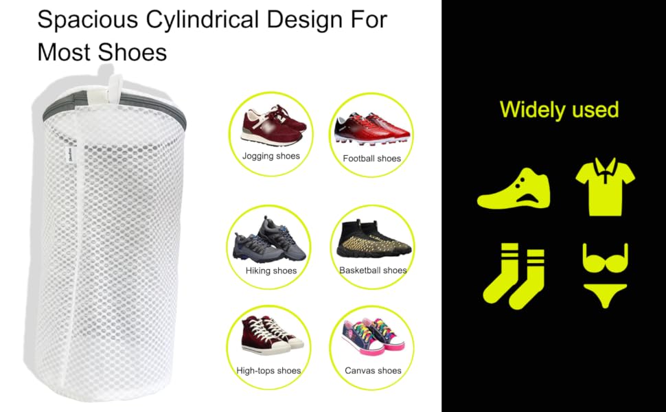 spacious cylindrical design for most shoes