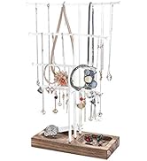 Urban Deco Arc Jewelry Holder— 4 Tier Jewelry Organizer Stand With White Coated Wood and Brown Tr...