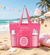 MRYAWXBK Personalized Beach Bag with Embroidered Name, Custom Name Mesh Tote Bag for Women, Folda...