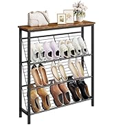 CHOEZON Shoe Rack, 4-Tier Narrow Shoe Storage Shelf, Slim Shoe Rack with Wooden Top and Metal She...