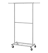 Simple Trending Standard Clothing Garment Rack, Rolling Clothes Organizer with Wheels and Bottom ...